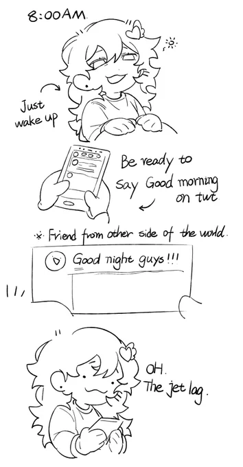 Still daily but about jet lag

So even though our time is different, we are still in the same world:D💕️💕️💕️ 