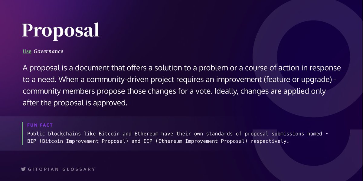 gitopiaDAO's tweet image. Gitopian Glossary #3

🏅Proposal📃

#WordOfTheDay #gitopia #GitopianGlossary