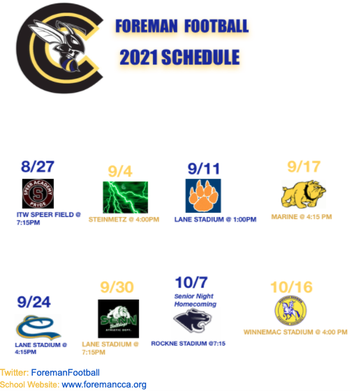 ForemanFootball's tweet photo. Here's your 2021 Foreman Football Schedule. Big games ahead! We can't wait to begin this journey. #HornetNest   #HornetPride @AlexWhi58290753 @OmarionJames3 @dedicatedTamon2 @BrysonAnthony6 @Shamar60868580 https://t.co/v6siFgXE3o