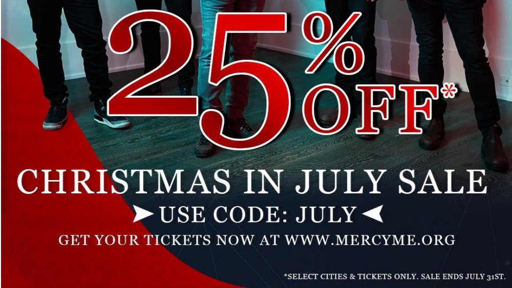 trinityfw's tweet image. 🎄 Get in the Christmas spirit early with 25% off MercyMe tickets!  Use code JULY.  Merry Christmas...in July! 🎁  Concert info for Fort Wayne, IN here --&amp;gt; bit.ly/3gQOdmI