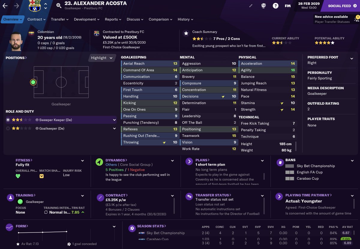 FM21Story's tweet photo. the choices to come in....older English backup @Bradyoung02 or a Columbian regen.  We all love a young columbian regen.   #footballmanager https://t.co/PwNmnbyEBG