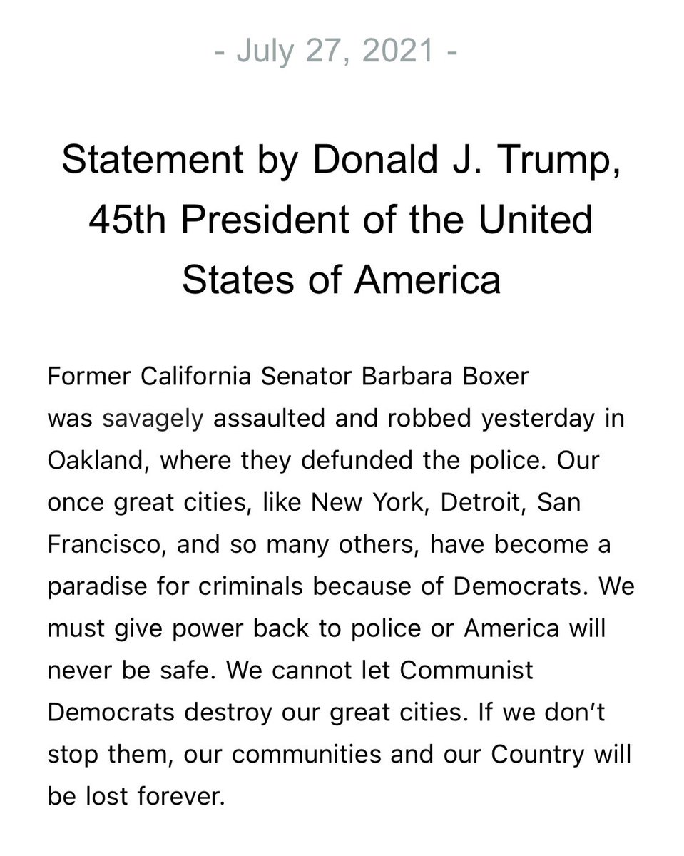 Statement by Donald J. Trump, 45th President of the United States of America