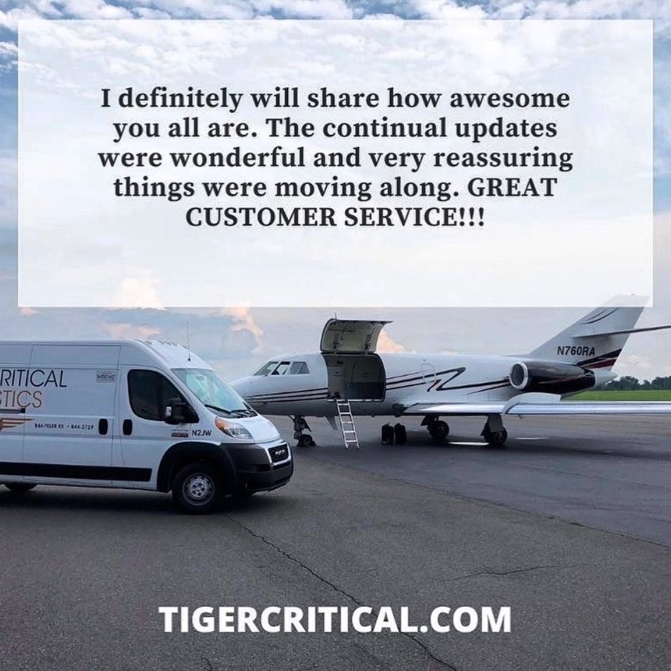 “Great customer service!” This feedback from a recent customer makes us so happy - because we strive to make our customer service experience an awesome one!

TIME CRITICAL SHIPPING
24/7

Visit TigerCritical.com
Dispatch@TigerCritical.com 1-844-TIGER-EX

#customerservice
