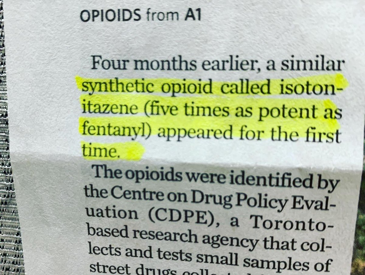 The @TorontoStar article highlighted the strong synthetic opiates found in the street fentanyl supply. Be careful out there folks. Don’t use alone and carry naloxone. #harmreduction #safesupply #overdoseprevention