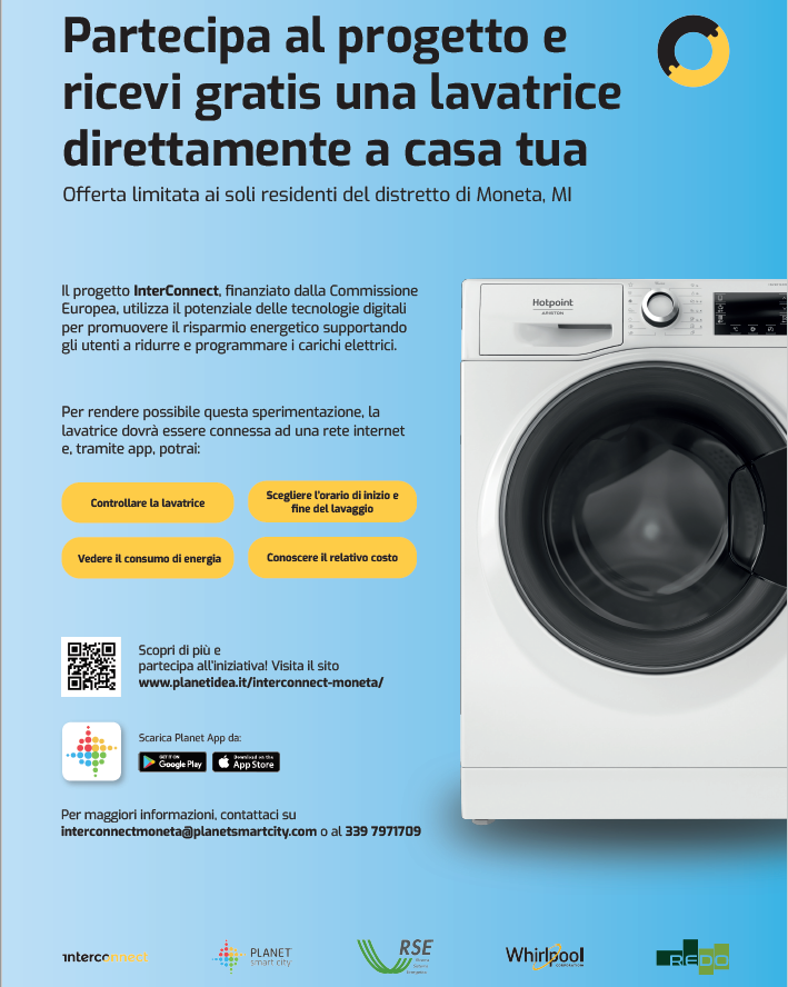 🇮🇹The 1st workshop of the InterConnect Italian pilot with the inhabitants of Moneta, Milan, will take place this week.📱 By using devices connected to the #PlanetApp, such as the washing machine, residents will be able to optimize their daily consumption.🔜bit.ly/InterConnectMo…