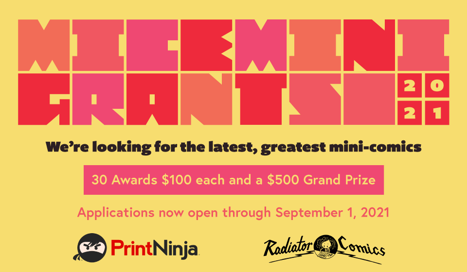MassMICE's tweet photo. We're a few weeks into our Mini-Grant open submission period and we want to make sure you send in your new comics for consideration!

Thank you to @PrintNinja &amp; @RadiatorComics for working with us on this program again.

Deets: https://t.co/fVH27TjBgw https://t.co/nfpEqKfdFf