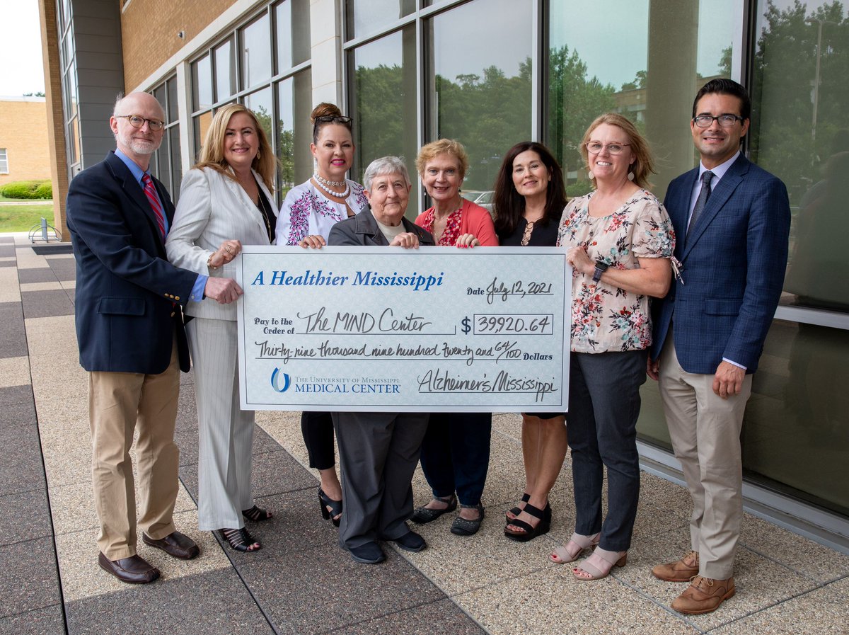 TheMINDCenter's tweet photo. Alzheimer’s Mississippi presented The MIND Center with a check for $39,920.64 to advance The MIND Center's mission to find new treatments and methods of prevention for Alzheimer’s and related dementias. #stopalz #alzheimers #dementia #themindcenter https://t.co/pDib4Gijv3