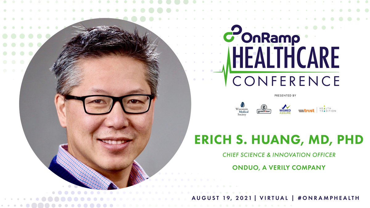 2021 KEYNOTE ANNOUNCED: <a href="/erichhuang/">Erich S. Huang. MD, PhD</a>, MD, PhD, Chief Science &amp; Innovation Officer @ <a href="/onduo/">Onduo</a>–a @verilylifesci company–will talk about leveraging data in the healthcare ecosystem.

REGISTER NOW: bit.ly/3f4fe4p
#OnRampHealth #healthcare <a href="/WisMed/">Wis. Medical Society</a> <a href="/gener8tor/">gener8tor</a>