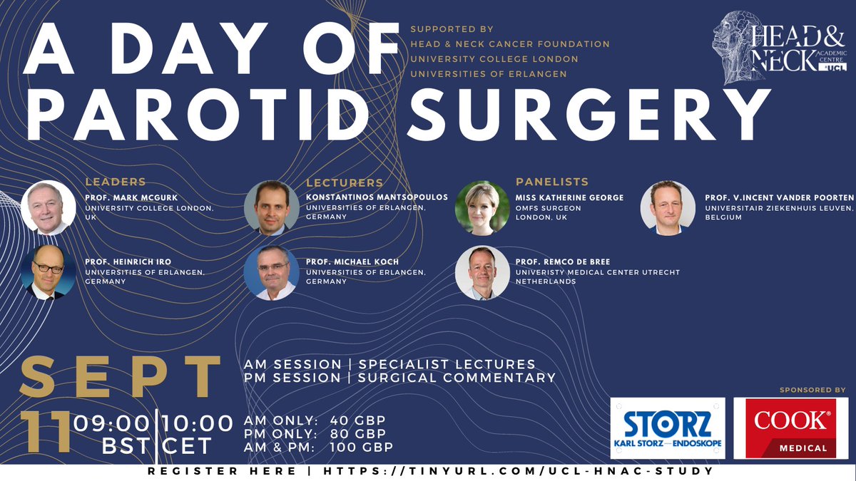 Join the Conference. UCL &amp; Erlangen  University . Leading exponents of new minimally invasive gland preserving surgery. Lectures with recorded live surgery - parotid stones,ECD, 3D hologram of facial nerve. Join the day #parotidsurgery,#hnac