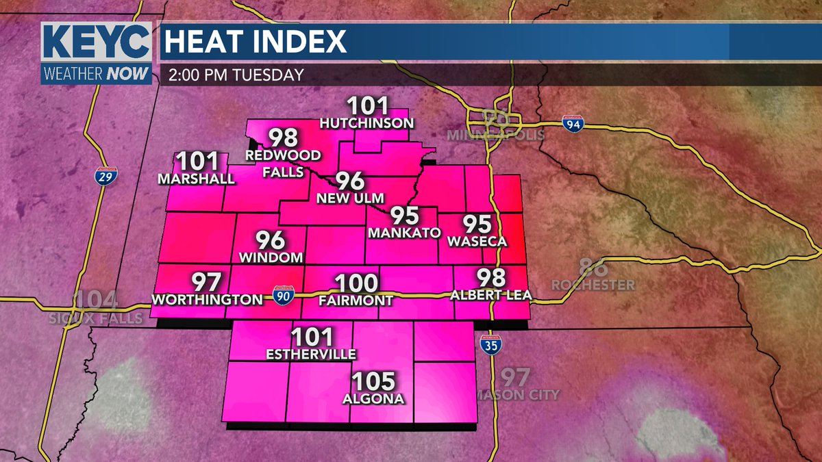 RT @mark_tarello: HOT! Here's the 2:00 PM heat index across southern Minnesota & northern Iowa. #MNwx #IAwx https://t.co/4Ep8jxJmV7