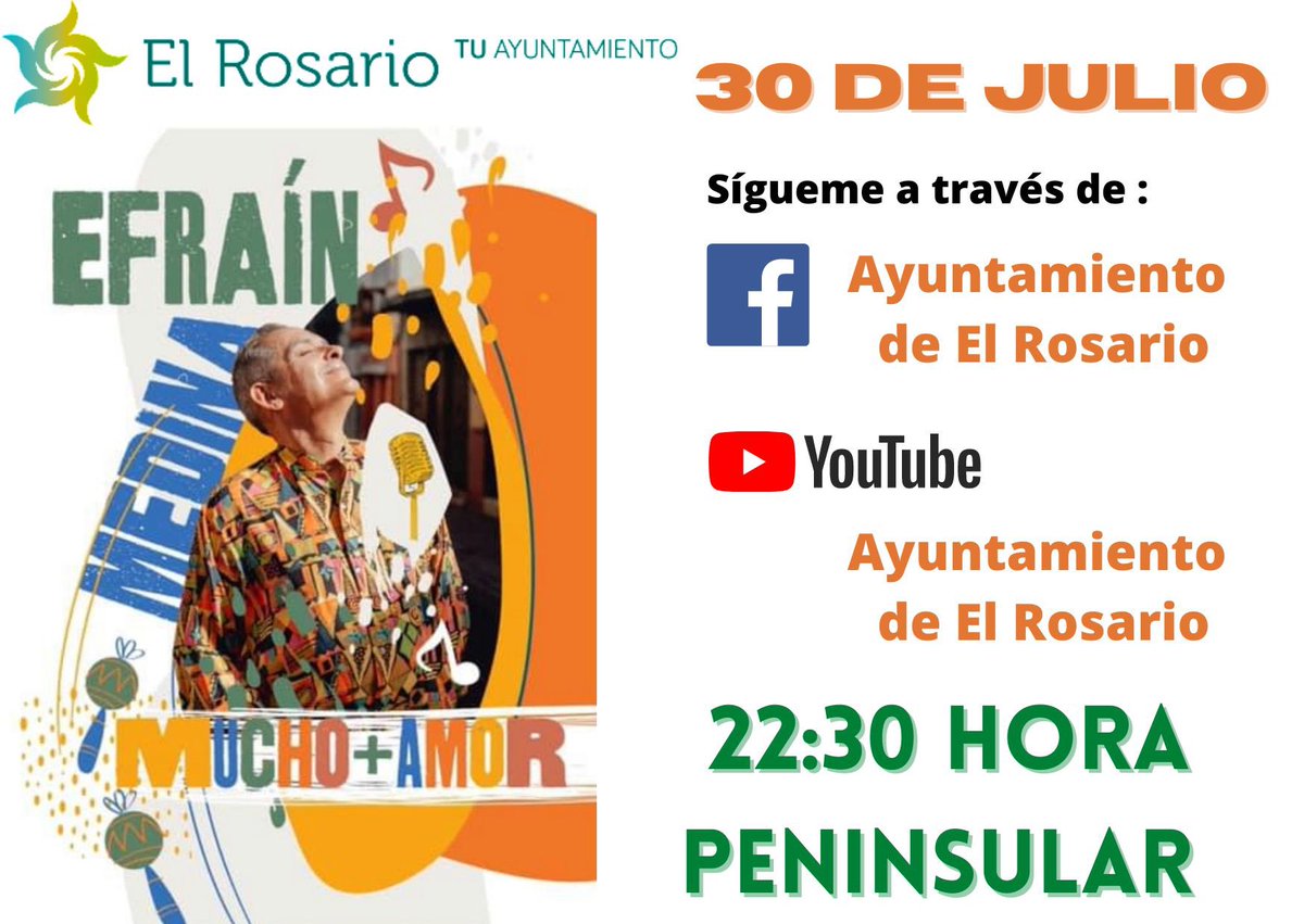 A todos mis amigos y amigas que viven en la Península, Baleares y las Ciudades Autónomas de Ceuta y Melilla, #MuchoMasAmor lo podrán seguir en el <a href="/facebook/">Facebook</a> y @youtube del <a href="/aytoelrosario/">Ayuntamiento de El Rosario</a> este viernes 30 a 22:30 hora peninsular. Nos gustaría que lo pudieses compartir🥤🥤🥤