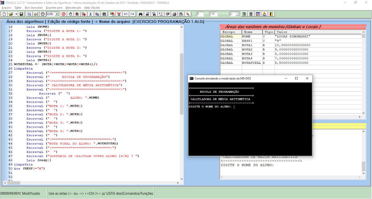 uoowlucas's tweet image. Temos que começa de algum lugar.
#visualG #100daysofcode