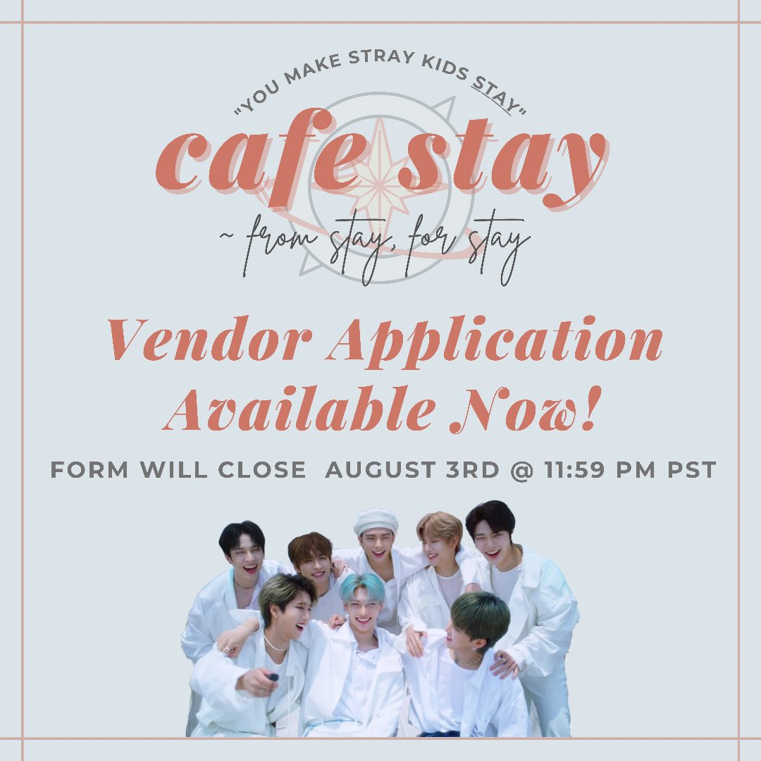Vendor Application are open! 📖
forms.gle/ZTmMJFqJa9Lp6Q…

Cafe Stay ☕️
from stay, for stay ~
📍Gongcha Convoy
📅 Sat, Aug 21st 1-8PM 

#CafeStaySD #SKZinSD