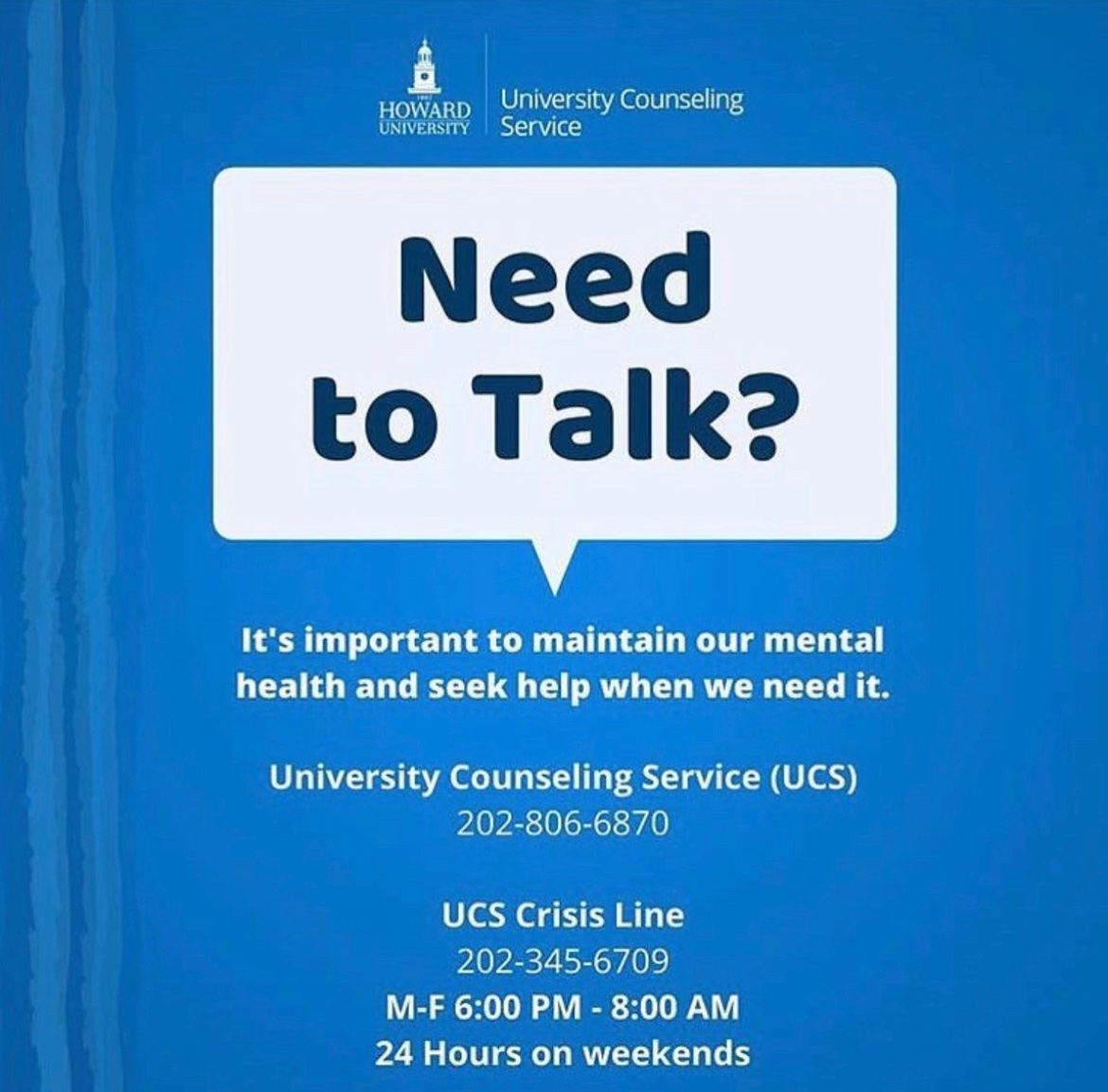 HUCounseling's tweet photo. Tuesday Reminder. We are here for you. If you need to connect with a clinician, feel free to reach out.
.
.
.
#HUCS #Mentalhealth #Counselingservice #Therapy #Supportservices #howardforward https://t.co/Arpq9xXAyK