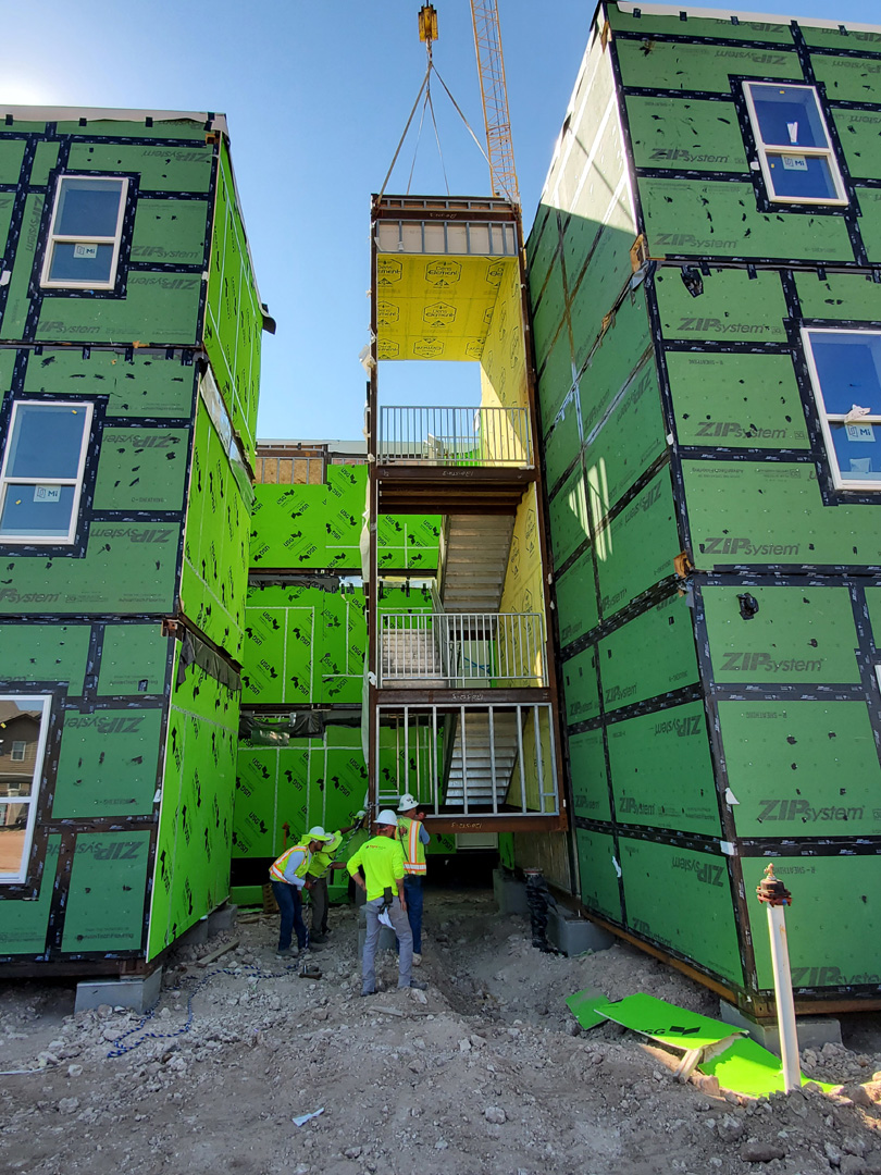 Base4_aec's tweet photo. Check out the crane work and teamwork of the placement of a modular stair on this modular development in Midland, TX. Stay tuned for more. #modularconstruction #modular #construction #ZModular https://t.co/Mz7oHuuywV