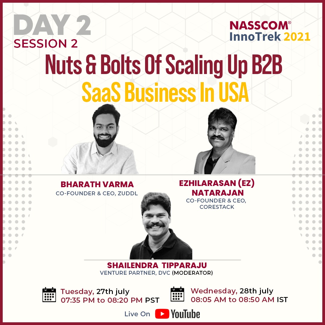 nasscomdeeptech's tweet photo. Are you excited to find the Nuts & Bolts of scaling up your #B2B #SaaS business in #USA?
Tune in to find out 🤩 https://t.co/n0dg43lVQt
#IndiaProductified #Innotrek #DeepTech #startups #India https://t.co/5EqcEkU2l0