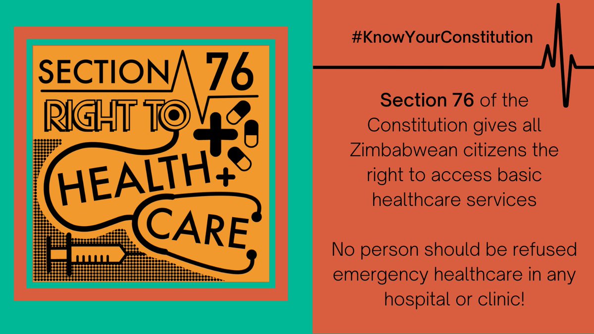 SidneySida's tweet photo. Late evening read:
Tonight we learn about Section 76 of the Constitution: Right to Healthcare in the #KnowYourConstitution Campaign @kubatana .
#Section76 gives ALL Zimbabwean citizens the right to access basic healthcare services. #SDG3 https://t.co/CVP0regBwa