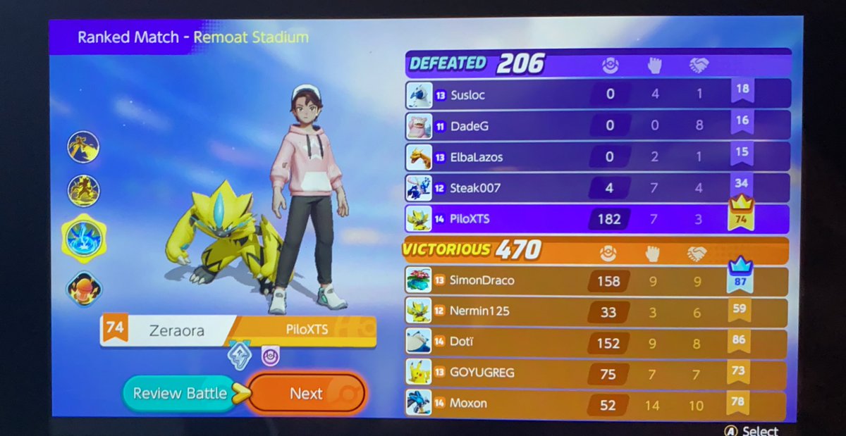 PokeTrainerV's tweet image. Las partidas de los demás: cada team member +150pts. 
Mis partidas:

#PokemonUNITE