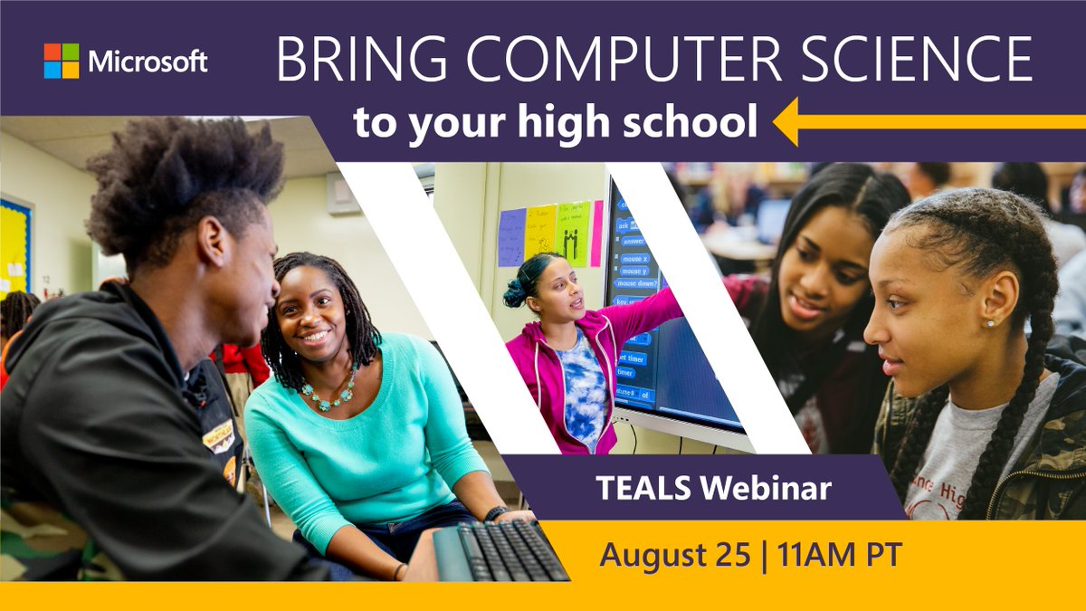 MicrosoftEDU's tweet photo. Computer science (CS) education can create more opportunities for every student. See how you can become a @TEALSProgram school and bring inclusive CS education to your students in this 8/25 webinar: 
https://t.co/yGCWnarGKN 

#MicrosoftEDU #CSforAll https://t.co/MZV9yvSPYT
