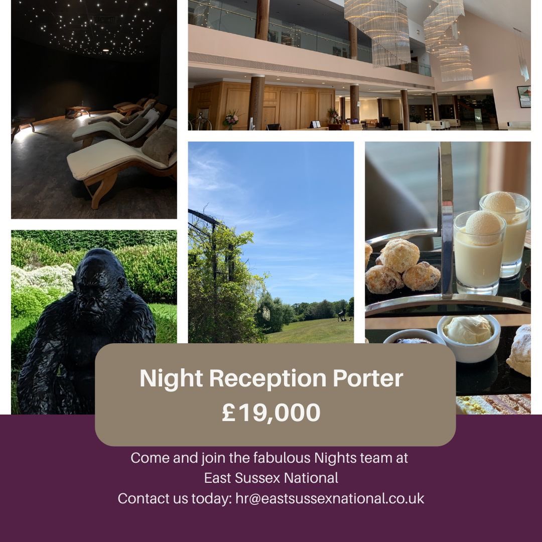 East Sussex National (@esnhotelresort) on Twitter photo ⭐️We are recruiting a Night Porter to join our Front of House team! ⭐️ Immediate start available. Please contact our HR team on hr@eastsussexnational.co.uk for more details #recruitment #recruiting #joinourteam #jobs #hospitalityjobs #eastsussexnational #ESN #nightshift ⭐️We are recruiting a Night Porter to join our Front of House team! ⭐️ Immediate start available. Please contact our HR team on hr@eastsussexnational.co.uk for more details #recruitment #recruiting #joinourteam #jobs #hospitalityjobs #eastsussexnational #ESN #nightshift