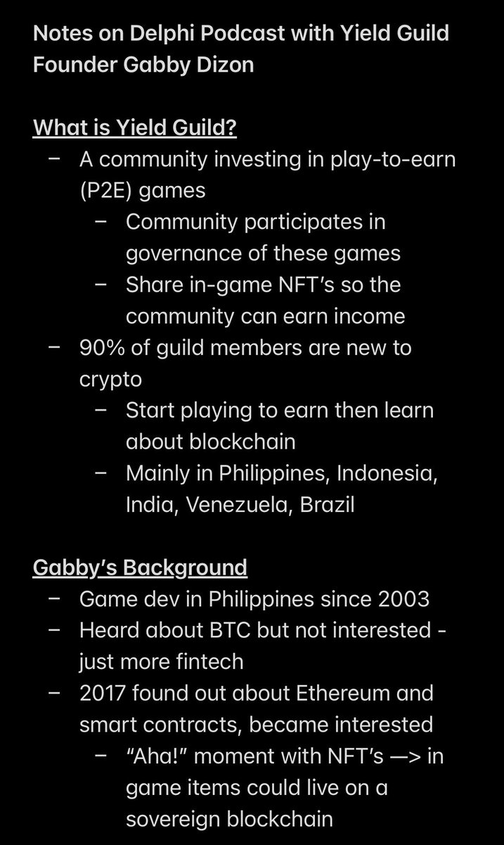 internbrah's tweet photo. $YGG dutch auction sold out first block 🤯📈

Notes from the @PodcastDelphi with @YieldGuild co-founder Gabby Dizon on: 

⁃Play-to-Earn gaming 👾
⁃Governance and $YGG 🛡
⁃Future of the Metaverse 🌐

And more! 

@anildelphi <> @pierskicks <> @yanliberman <> @gabusch https://t.co/Vkr6awJ9et