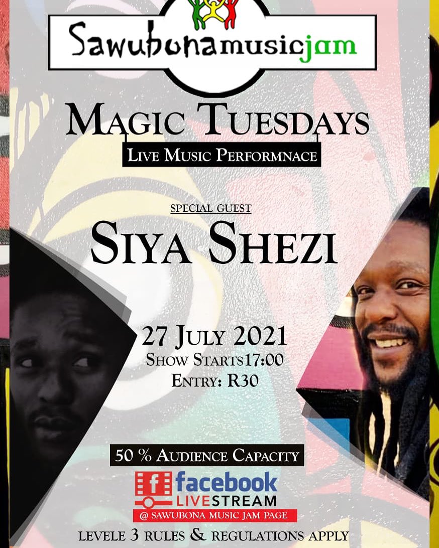 realsiyashezi's tweet photo. Catch me and my band at @sawubonamusicjam tonight #livemusicvenue #livestream #livemusic #band #magictuesdays #newmusic Level 3 rules and regulations apply #welele https://t.co/nyxcuAkKPm