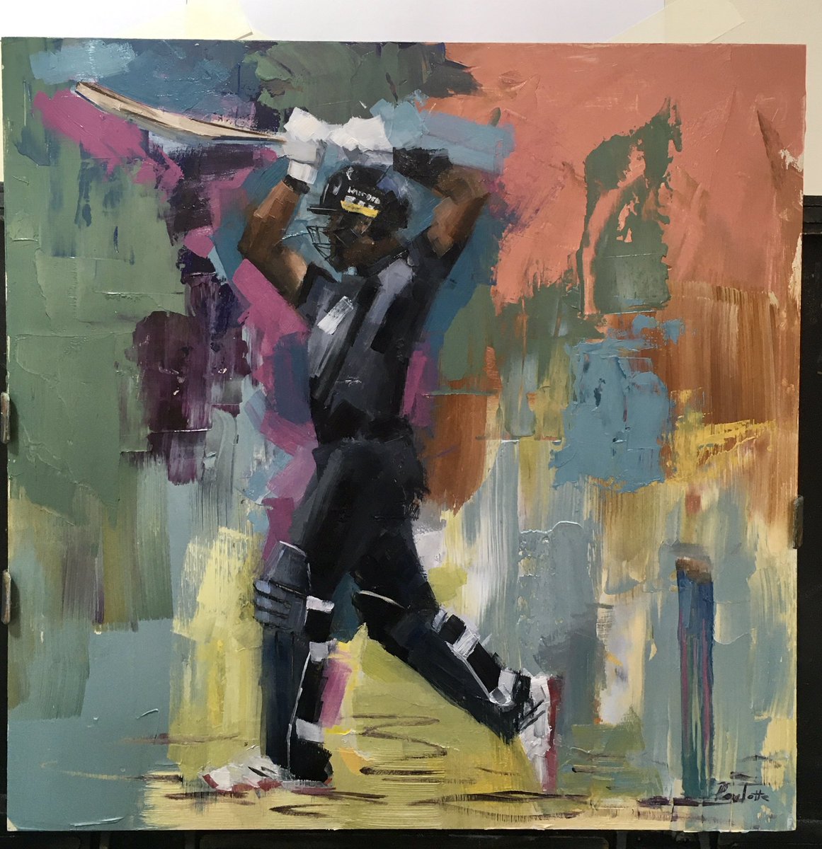PauletteFarrell's tweet photo. ****Who wants this original oil painting of #TheHundred ?****

Carlos Brathwaite with an iconic shot painted in oils on a 12” x 12” panel
To enter you need to do 2 things - RT &amp; enter a title suggestion in the comments. I will select the best title on Sunday 1 Aug 6pm
Good Luck x https://t.co/90fyW2raXh