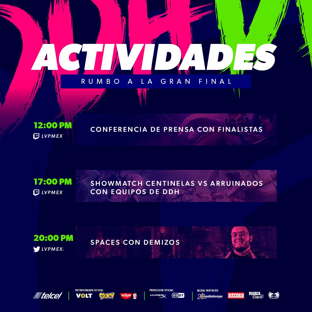 lvplolnorte's tweet photo. ¡Hoy toca un día dedicado a ustedes, nuestra comunidad, rumbo a la final de #DDHLOL! 🤩📺

🎙️Conferencia de prensa.
🆚Showmatch con los mejores de la liga.
👨‍🏫Spaces con el profe @DemizosEsports por @LVPmex.

Eso y un par de sorpresas en nuestras redes.😉
🛰️🔋🍥🍜⌨🛡️🗞📰⭕ https://t.co/2l6eNSCK9V