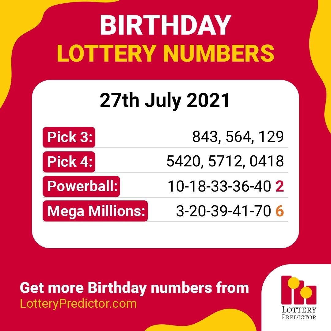 Birthday lottery numbers for Tuesday, 27th July 2021
#lottery #powerball #megamillions
https://t.co/fjt0HJ6Gf9 https://t.co/Hl5Zj8NhqJ