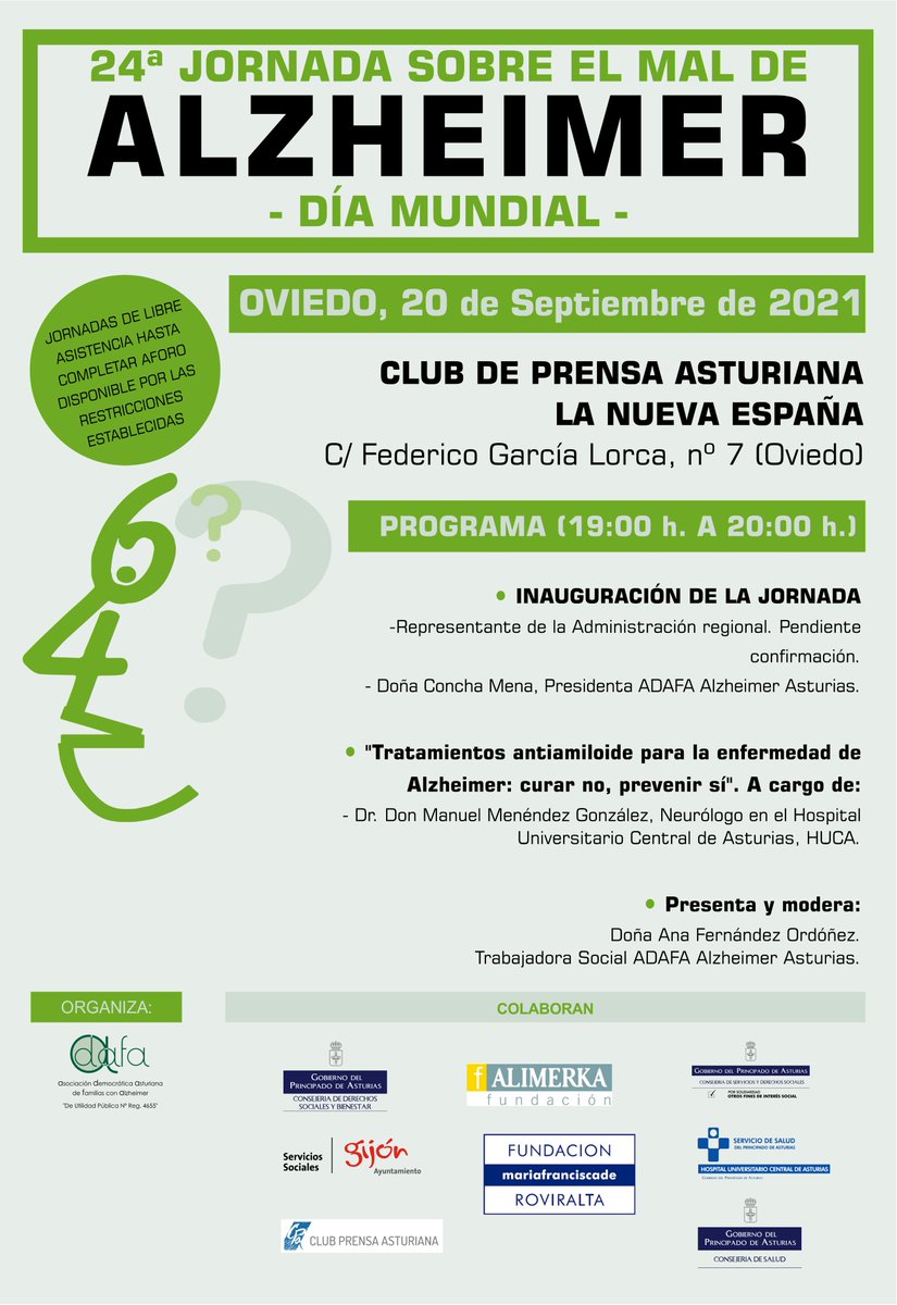 CONMEMORANDO EL DÍA MUNDIAL DEL ALZHEIMER
Un año más hemos organizado la Jornada del Día Mundial del Alzheimer. Os mostramos el cartel que hemos elaborado para la ocasión. Les invitamos a asistir al acto.