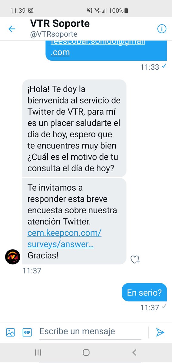 FelipeBass5's tweet photo. @VTRsoporte @VTRChile @SERNAC Asi es como responden? Un hola y chao sin esperar respuesta... https://t.co/tGpfY2qZdL