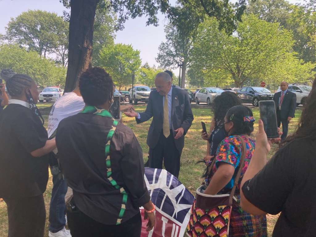 FIAnational's tweet photo. "I believe that immigration is so important to America...we are fighting for all 11 million...I will keep fighting until we win." - @SenSchumer 

Thank you for joining us at the #WeAreEssential Week of Action Vigil, @SenSchumer! https://t.co/6G1IgFH6JI