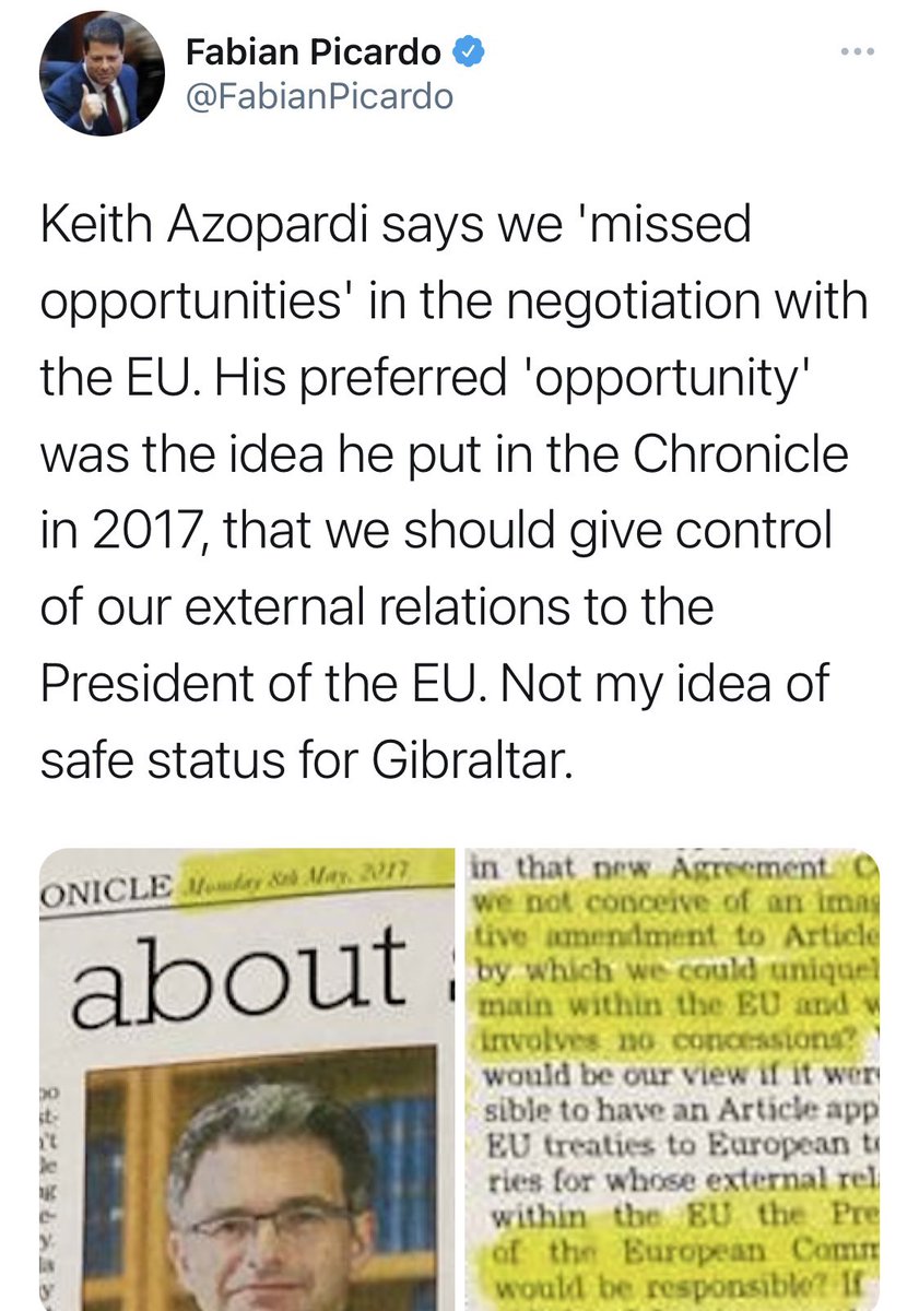 keith_azopardi's tweet photo. This is another Picardo LIE. People of Gibraltar deserve better than a Chief Minister that #nervously twists & invents. Here’s full article of 2017 where I said we’d have #CONTROL & powers had to be exercised with our #CONSENT & supported by UK IF we chose in a referendum. #Truth https://t.co/xgR5YSutZy