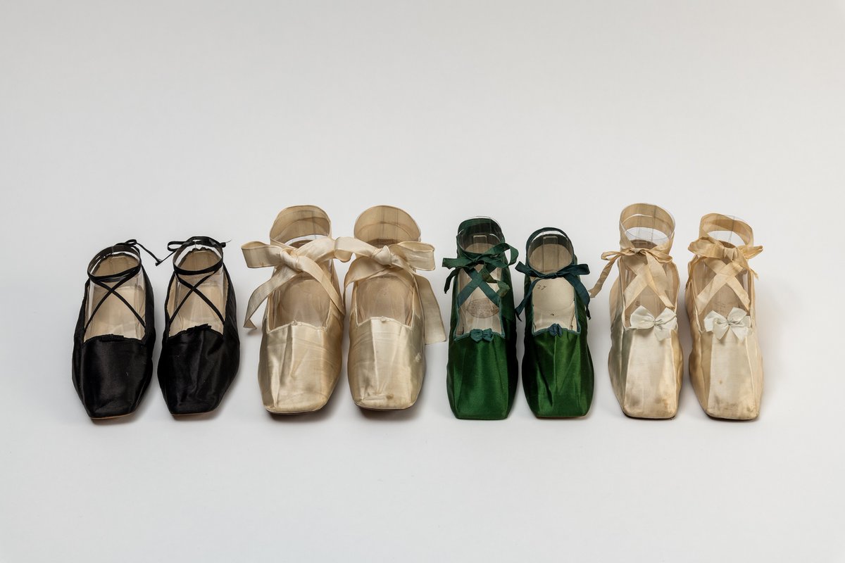 It’s #ShoesdayTuesday and this week’s top pick from our new #Shoephoria exhibition is a selection of silk satin slippers with ribbon ties from the 1820s-1840s. By the 19th century, ‘slippers’ was the term used for shoes worn indoors, whether formally - for dances - or at home 🩰