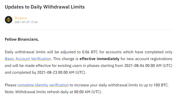 NaserESP's tweet photo. 🚨🚨🚨محدودیت برداشت از صرافی #Binance از 4 آگوست به مرور برای همه کاربران کاهش پیدا میکنه و روزانه معادل 0.06 $BTC خواهد بود. 

اگر سرمایه زیادی داخل این صرافی دارید، بهتره طی فرصت باقیمانده خارج کنید تا به مشکل نخورید.

#آغاز_پایان_بایننس https://t.co/FcYuR3eXuJ