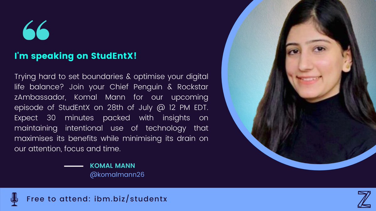 komalmann26's tweet photo. This Wednesday let’s learn together about how to use technology(our smartphones specifically👀) in a way that maximises its benefits while minimising its drain on our productivity🚀 

Sign up on IBM Expert TV to catch me live tomorrow(9:30PM IST⏰) https://t.co/FdE4QodGGX https://t.co/IhLwvDfU6Z