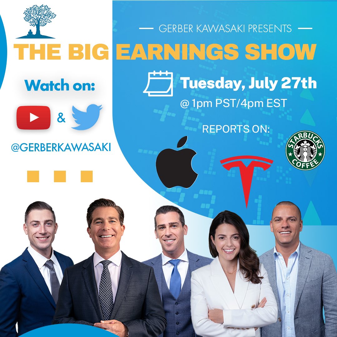 GerberKawasaki's tweet photo. Markets getting hammered as earnings come in on fire. Catch “the big earnings show” today at 1 pm pst. We’re talking tech. Tesla Apple google Microsoft- $tsla $aapl $msft $goog $gk https://t.co/PQwdctXlpY