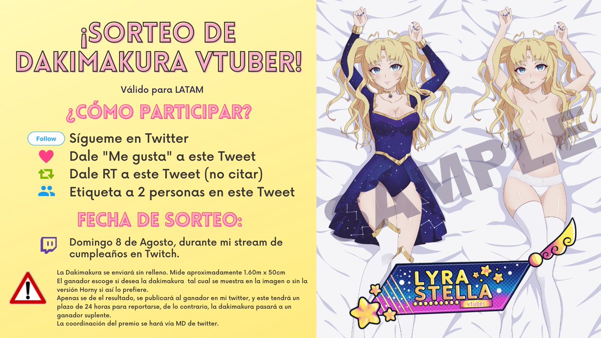 Lyra_Stella_'s tweet photo. 💛SORTEO DE DAKIMAKURA DE LYRA💛
¡Sigue los pasos y ya estarás dentro del sorteo!
El ganador lo daré a conocer durante mi stream de cumpleaños: https://t.co/VAd6rePPHP
¡Válido para LATAM!
Estoy ansiosa de saber quien me llevará a casa ;) https://t.co/K2M95T2p5n