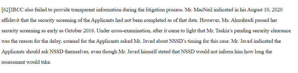 smeurrens's tweet photo. Federal Court grants mandamus, determines that IRCC did not sufficiently explain why COVID-19 caused a delay, and also finds that IRCC misled the applicant and the court about status of background checks. IRCC also ordered to pay the applicants $1,500. https://t.co/yxjZ7jxw9d https://t.co/ZwnjssYhJD