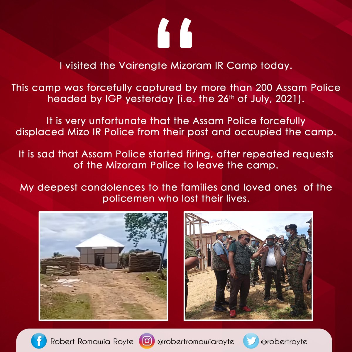 robertroyte's tweet photo. Statement on yesterday's #MizoramAssamBoarder incident. https://t.co/CWrJGszTzW