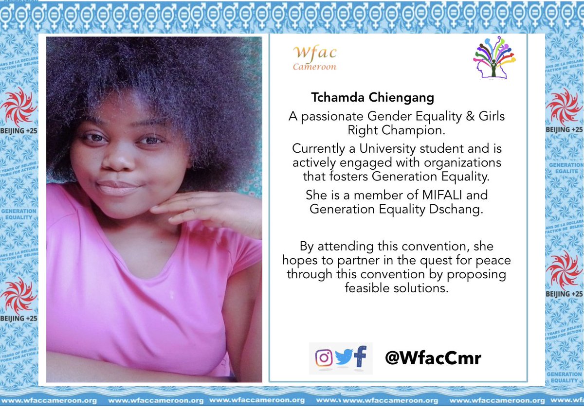 WfacCmr's tweet photo. Check out our Participants' Profiles👇🏾 who ll be attending the #Cameroon Women Peace 🕊 Convention this week in #Yaounde.  We R indeed happy that we provided space to young womn to witness 1st hand &amp; be part of such historic women's journey calling for peace in the country. https://t.co/3TFSSUw5Xw