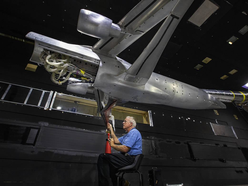 The trans-sonic truss-braced wing (TTBW) model is preparing for more tests in our 14x22 subsonic wind tunnel! The unique design of the aircraft’s wings reduces drag during flight, which in turn reduces fuel consumption by up to 10%. 

Learn more: go.nasa.gov/3xeg1Go