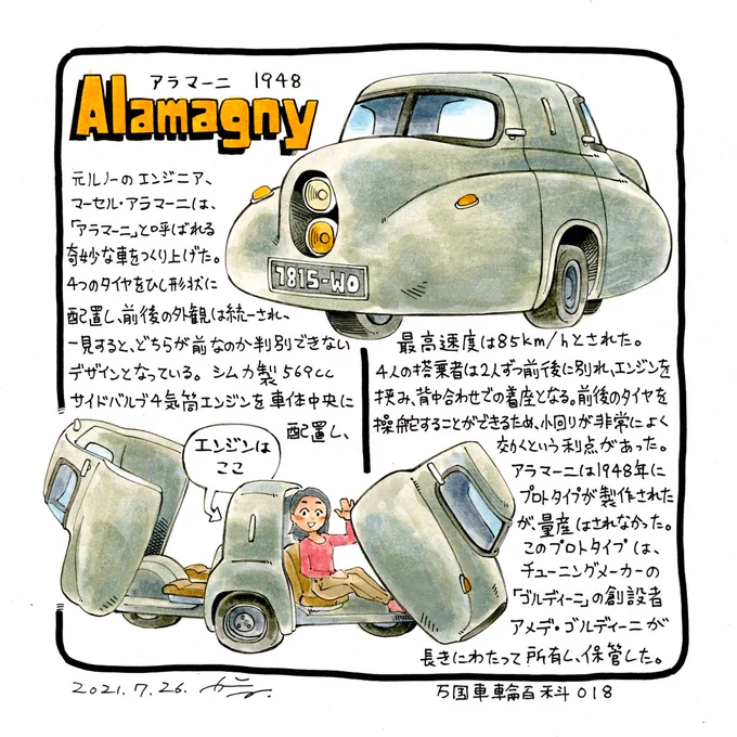 ひし形にタイヤを置く車。アラマーニAlamagny#万国車輪百科 第18回 