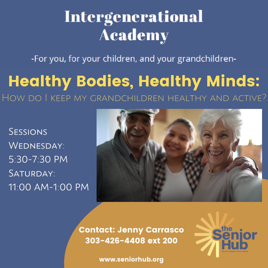 Please join us for the Intergenerational Academy, beginning in July.  For each scheduled session a meal and daycare will be provided. Contact Jenny Carrasco to register jcarrasco@seniorhub.org.