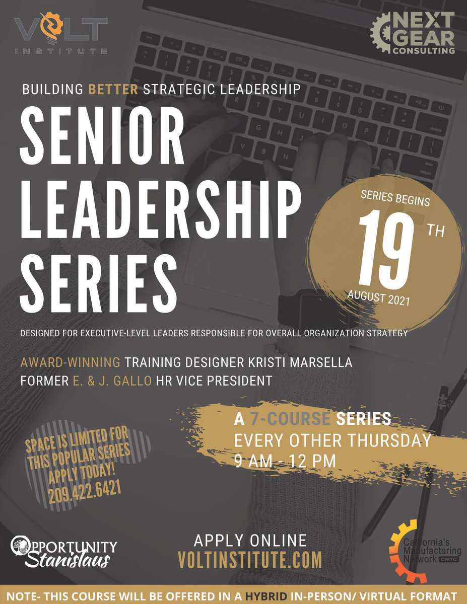 The Senior Leadership Series is a seven-part course that helps top level executives enrich skills surrounding strategic planning, building a positive company culture, and overall leadership.
Submit completed application NOW!
voltinstitute.com/senior-leaders…