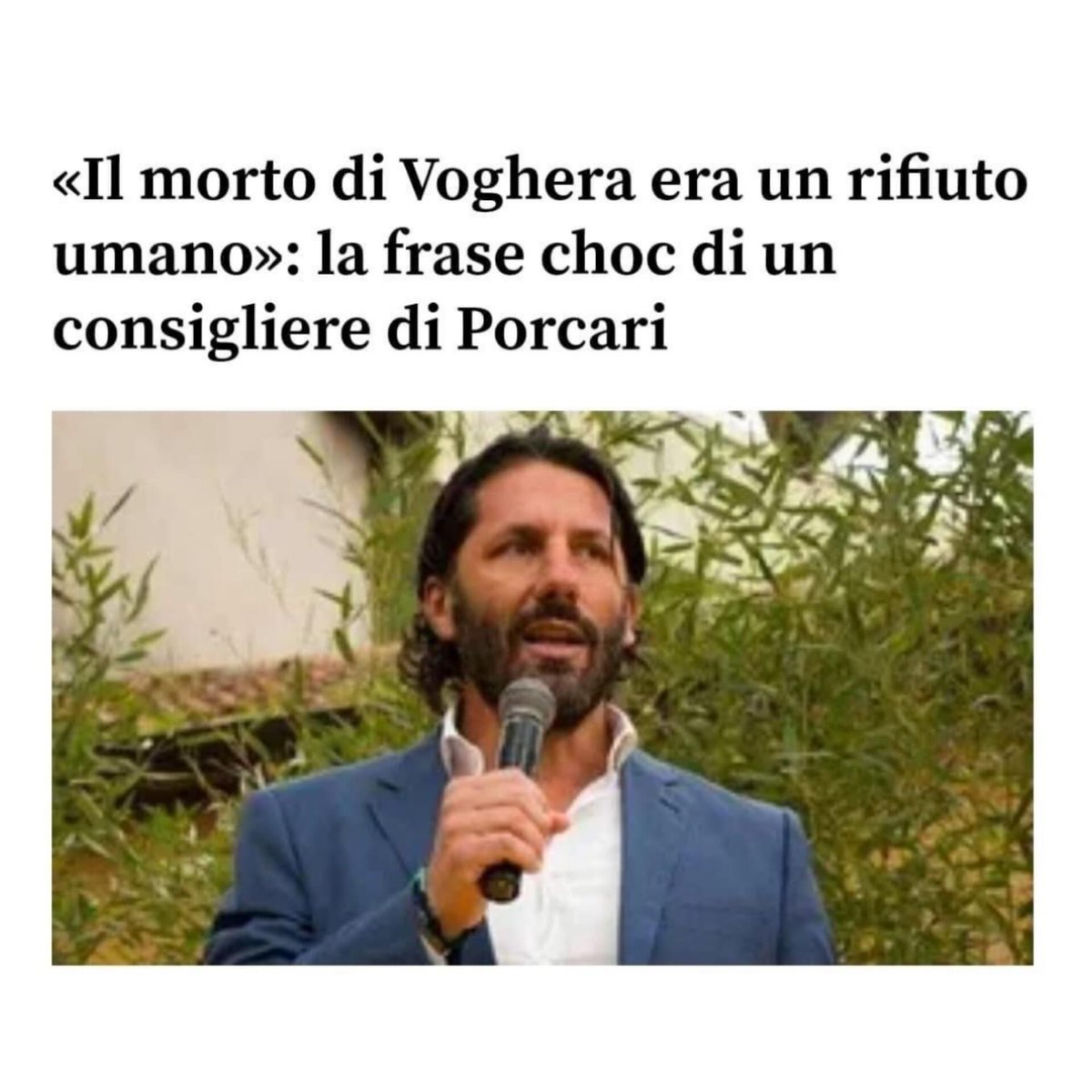 NFratoianni's tweet image. La giustizia privata non esiste: si chiama vendetta, si chiama omicidio.
Chi, più o meno velatamente, sostiene che meritasse di essere ucciso è semplicemente un essere disumano. Consigliere comunale di #Porcari non può rappresentare le nostre Istituzioni. Si dimetta.
#Voghera