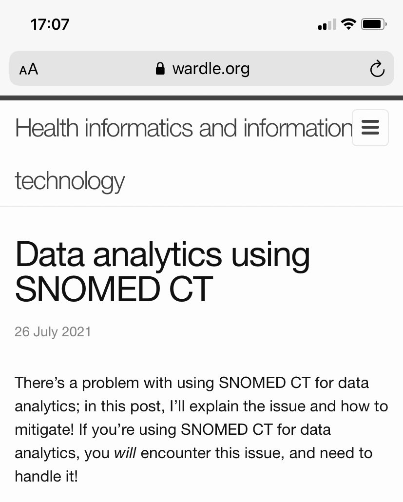 There’s a problem using SNOMED CT for analytics on health and care data! A new blog post on some ways to mitigate. wardle.org/snomed/2021/07…