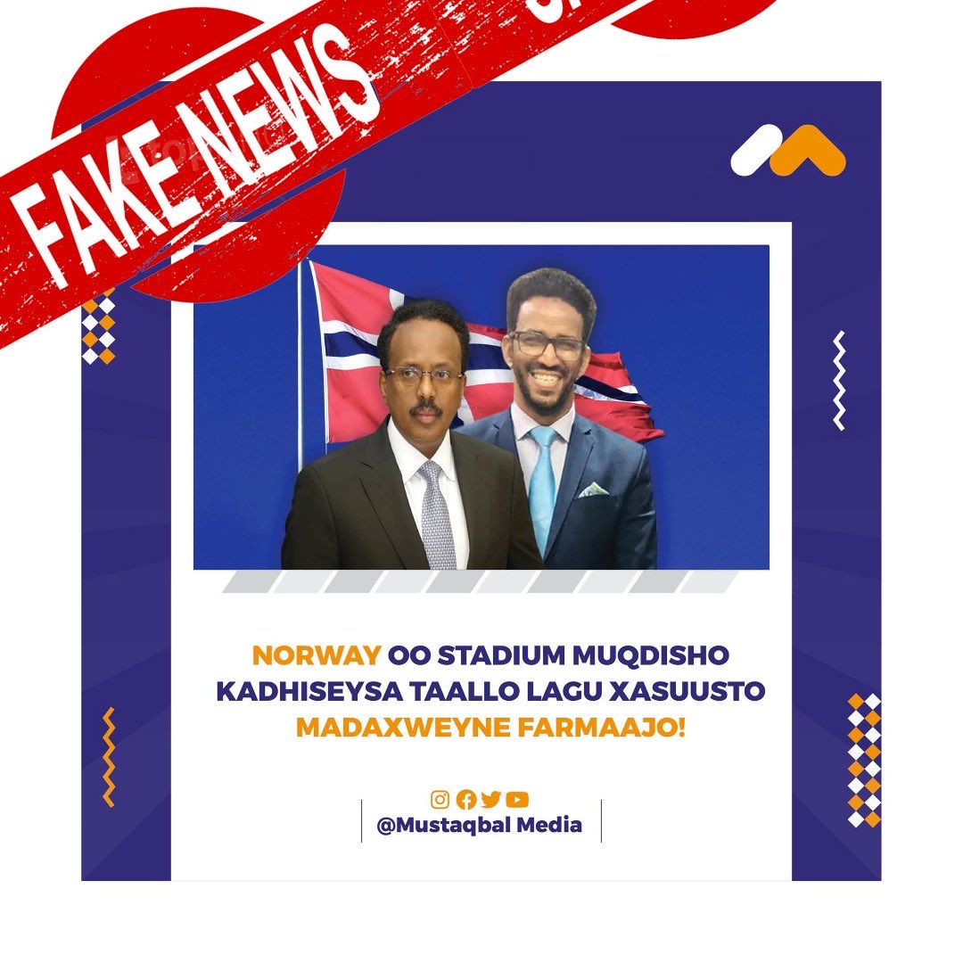 This is FAKE NEWS. Waa warar been abuur. ⁦<a href="/NorwayInSomalia/">Norway in Somalia</a>⁩ ⁦<a href="/nis_africa/">NIS Foundation Africa</a>⁩