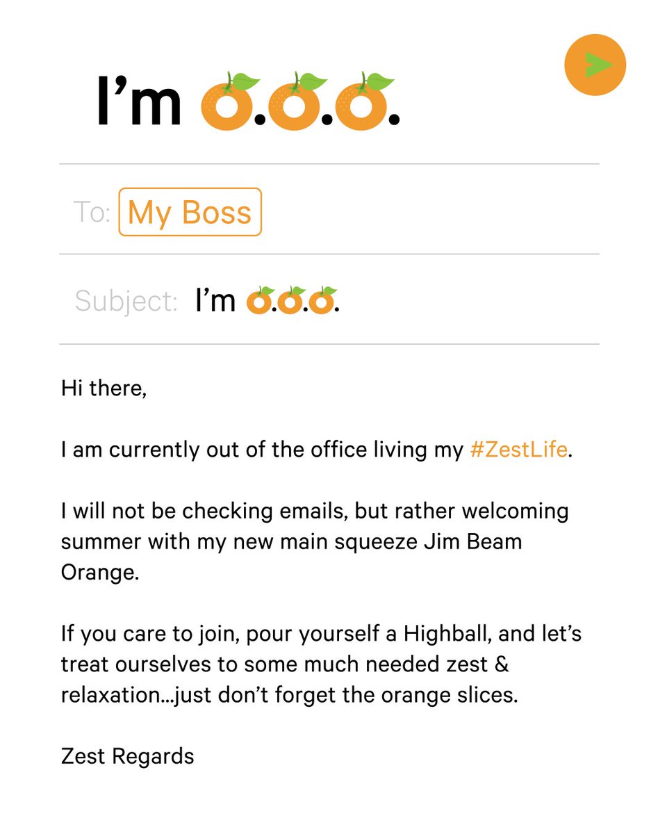 JimBeam's tweet photo. Work getting in the way of your summer? Use our O.O.O. template to clear your calendar and start living your #ZestLife https://t.co/6wUFKgBSyM