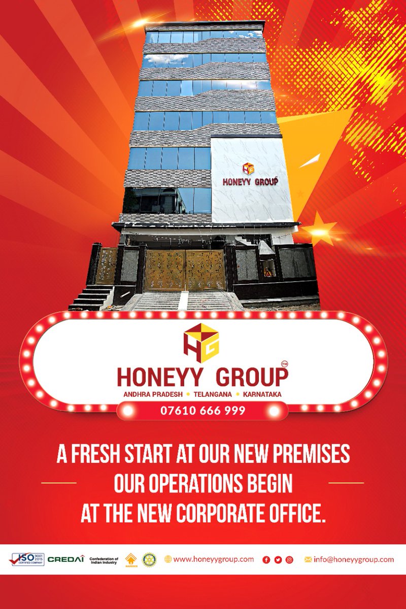 A new beginning at our Corporate office. Our operations start from our new premises at Lawson's Bay Colony, Visakhapatnam at 9.23 AM on 28th July, 2021. A fresh start with renewed hopes and revitalised zeal.
#Newcorporateoffice, #HoneyyGroup #NewOffice #Newpremises #NewBuilding